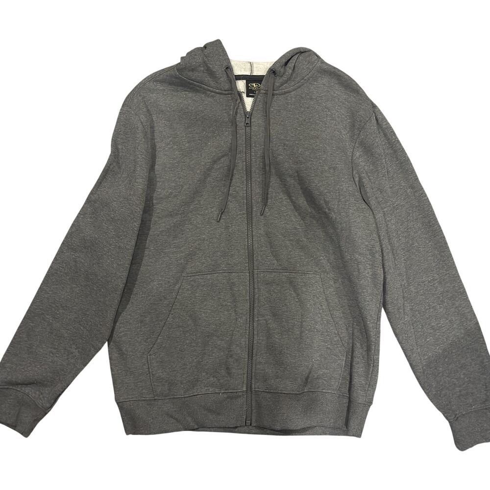 Men’s Athletic Works Full Zip Hoodie Gray Size Large Fleece Soft Sweatshirt